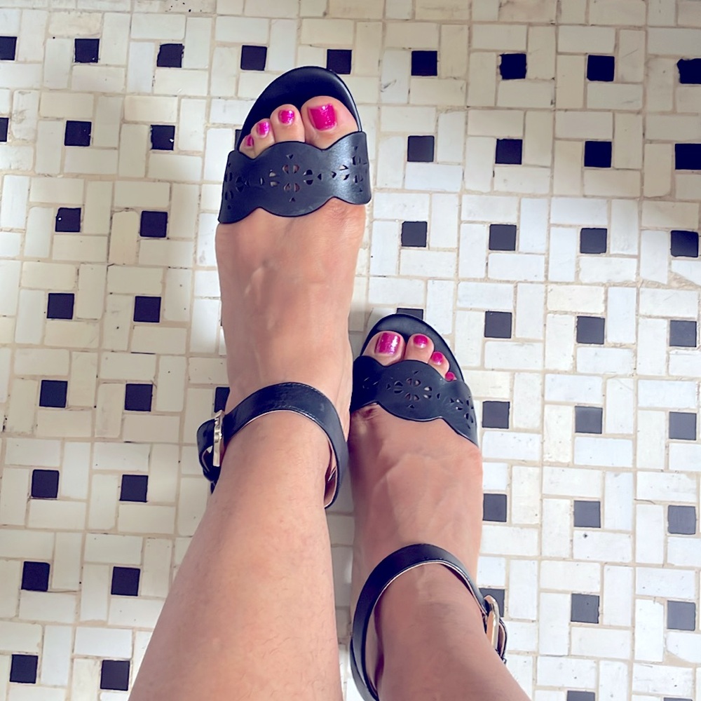 Kate Spade ♠️ Black Leather Ankle Strap Heels/Sandals
